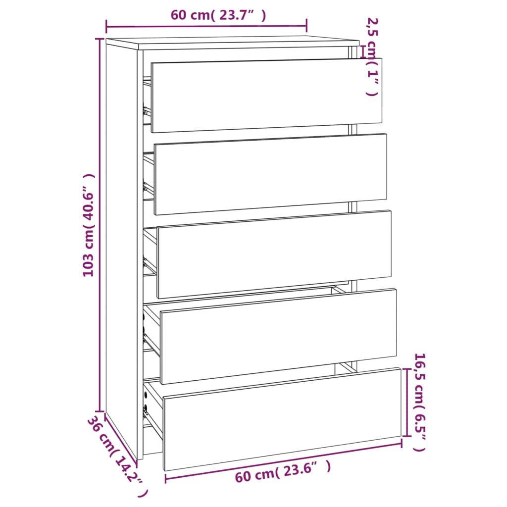 Schubladenschrank Sonoma-Eiche 60x36x103 cm Holzwerkstoff