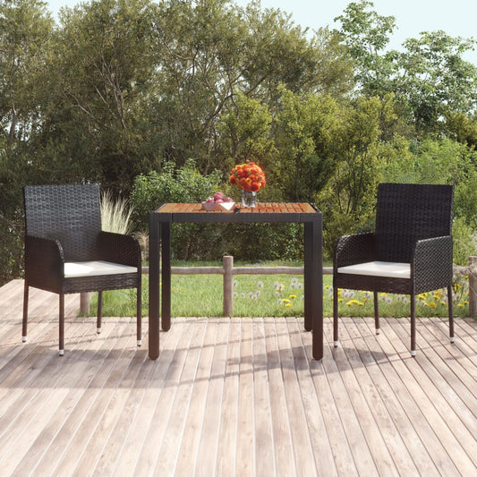 Gartentisch mit Holzplatte Schwarz 90x90x75 cm Poly Rattan