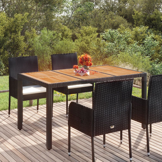 Gartentisch mit Holzplatte Schwarz 150x90x75 cm Poly Rattan