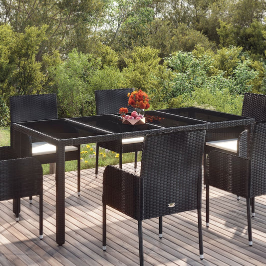 Gartentisch mit Glasplatte Schwarz 190x90x75 cm Poly Rattan