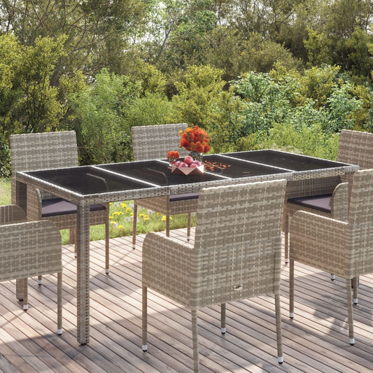 Gartentisch mit Glasplatte Grau 190x90x75 cm Poly Rattan