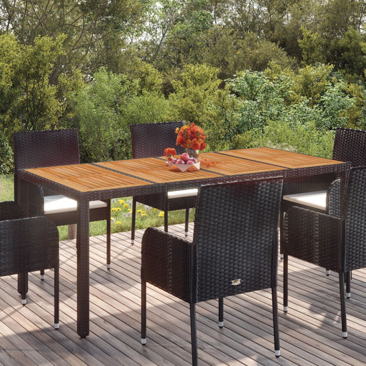 Gartentisch mit Holzplatte Schwarz 190x90x75 cm Poly Rattan