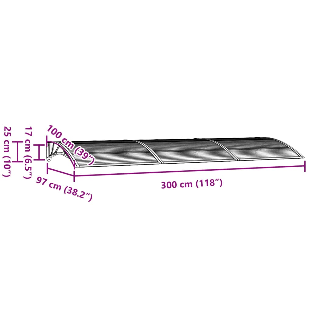 Türvordach Schwarz 300x100 cm Polycarbonat