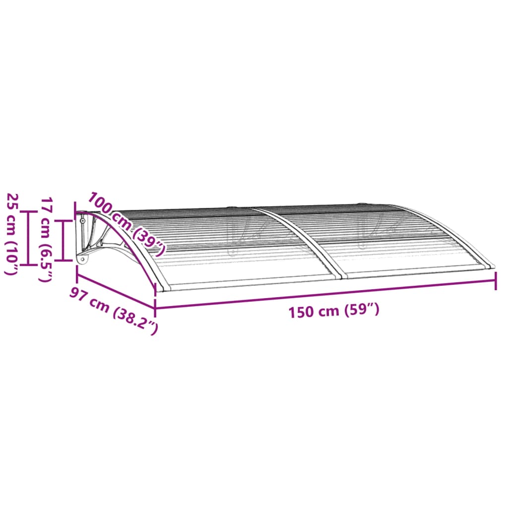 Türvordach Grau 150x100 cm Polycarbonat