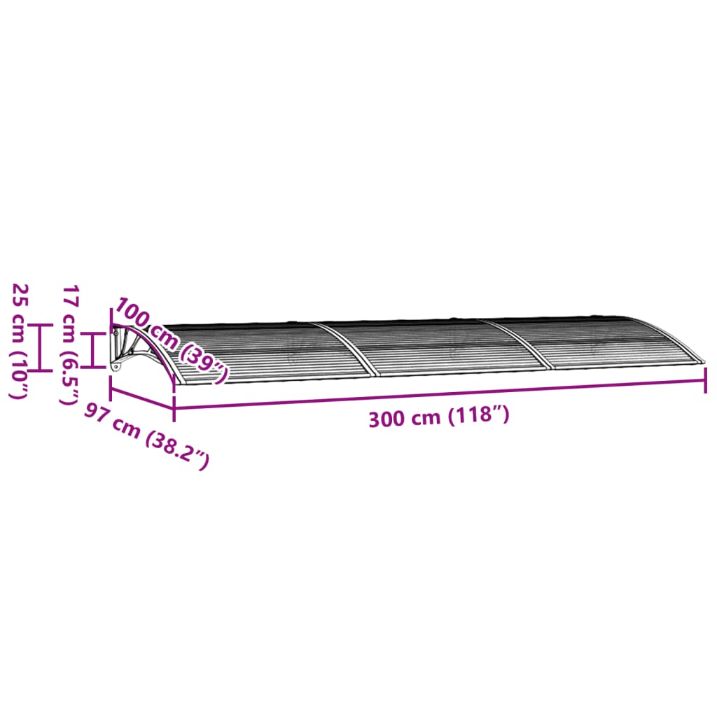 Türvordach Grau 300x100 cm Polycarbonat