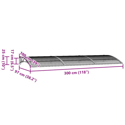 Türvordach Grau 300x100 cm Polycarbonat