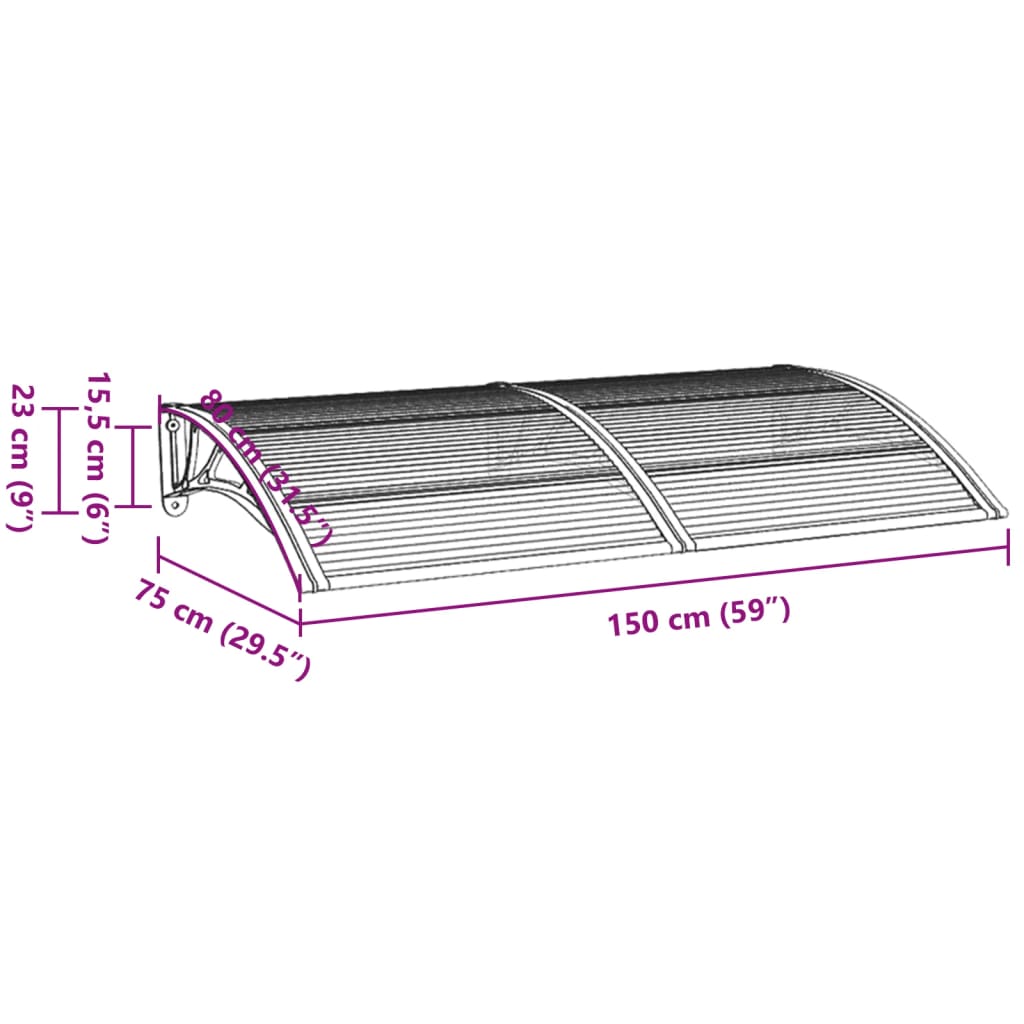 Türvordach Grau 150x80 cm Polycarbonat