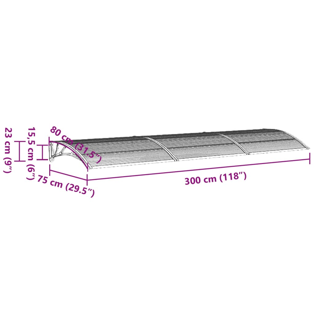 Türvordach Grau 300x80 cm Polycarbonat