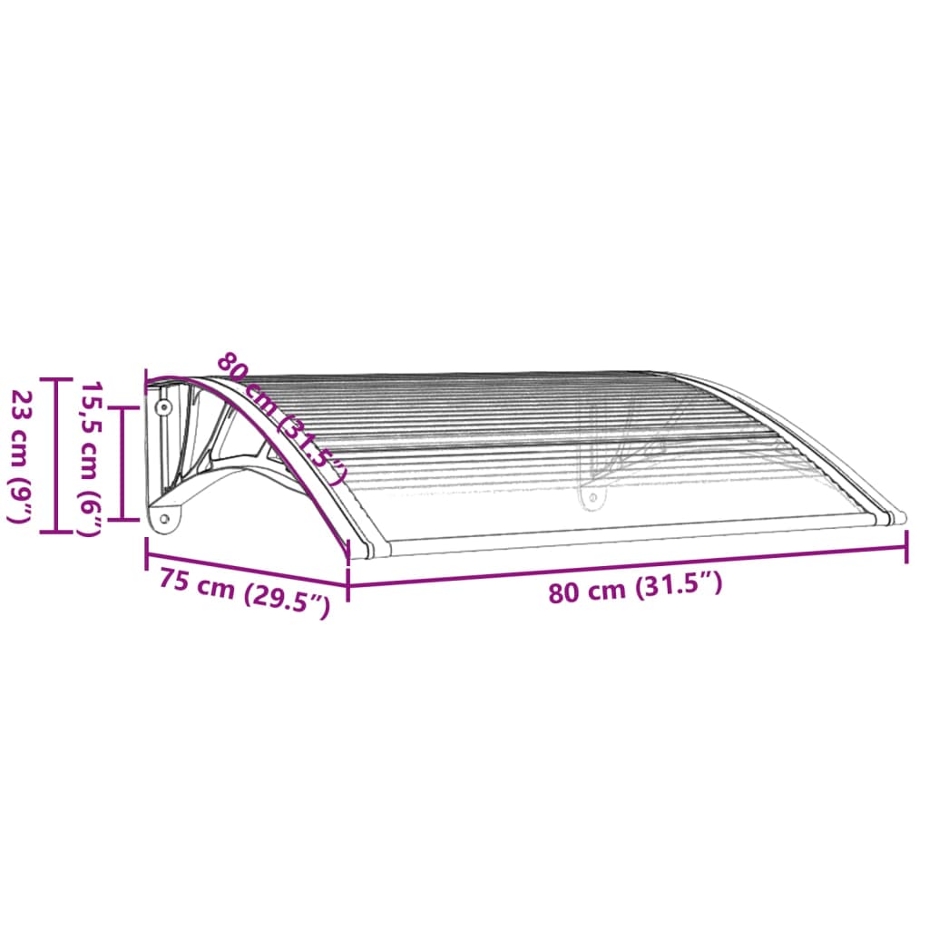 Türvordach Grau und Transparent 80x75 cm Polycarbonat