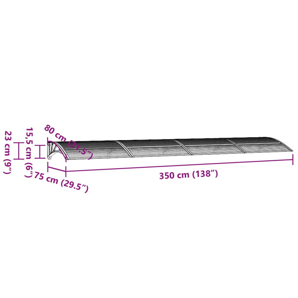 Türvordach Grau und Transparent 350x75 cm Polycarbonat