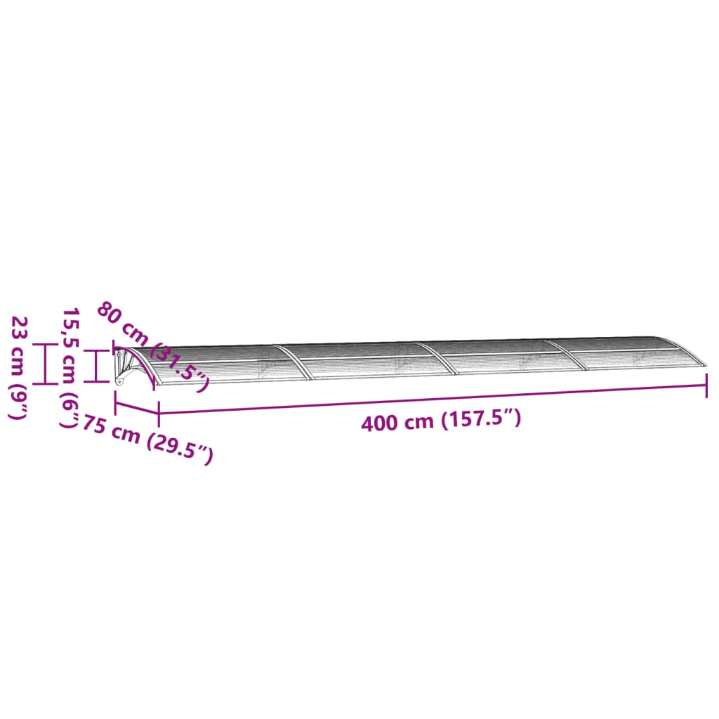 Türvordach Schwarz 400x80 cm Polycarbonat