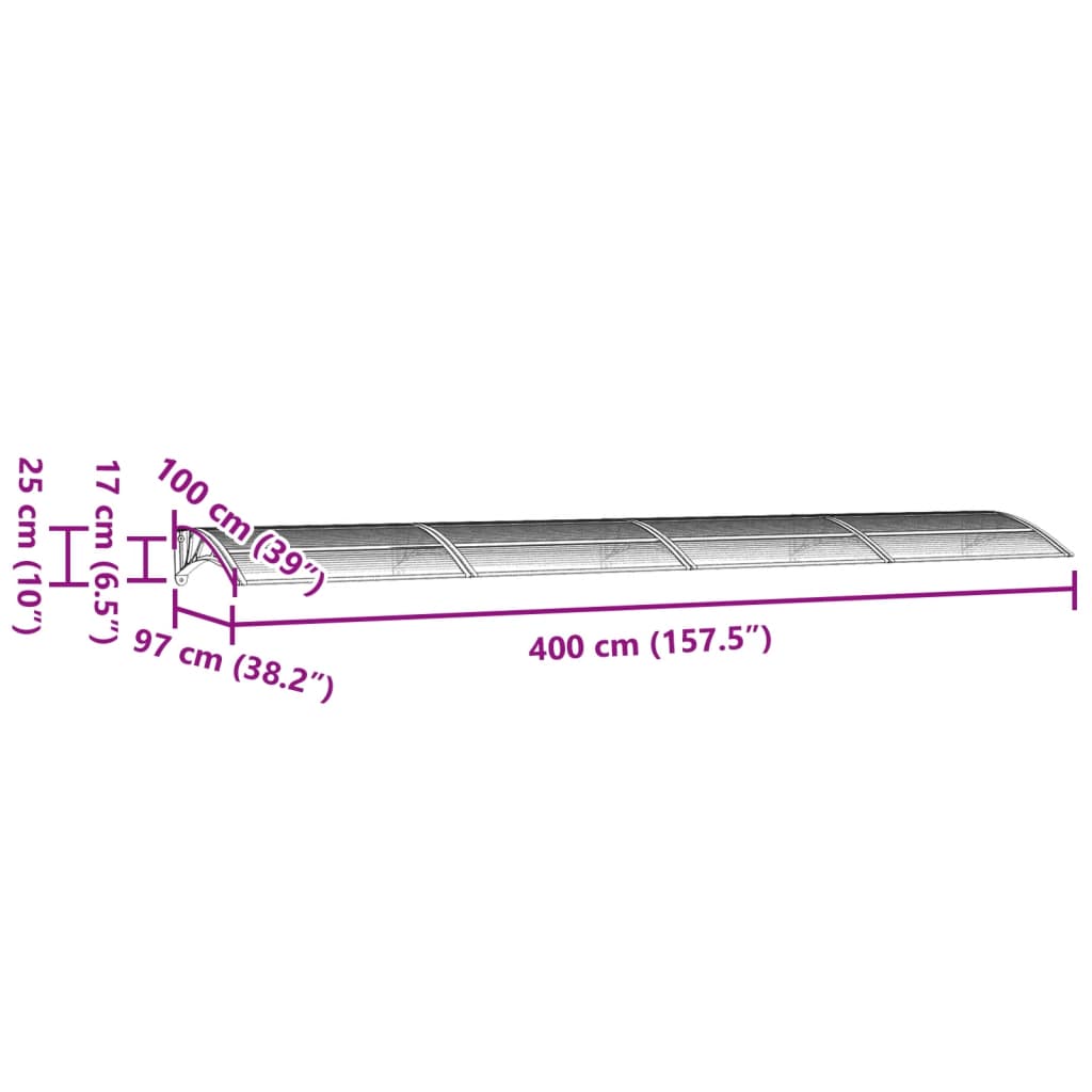 Türvordach Grau 400x100 cm Polycarbonat