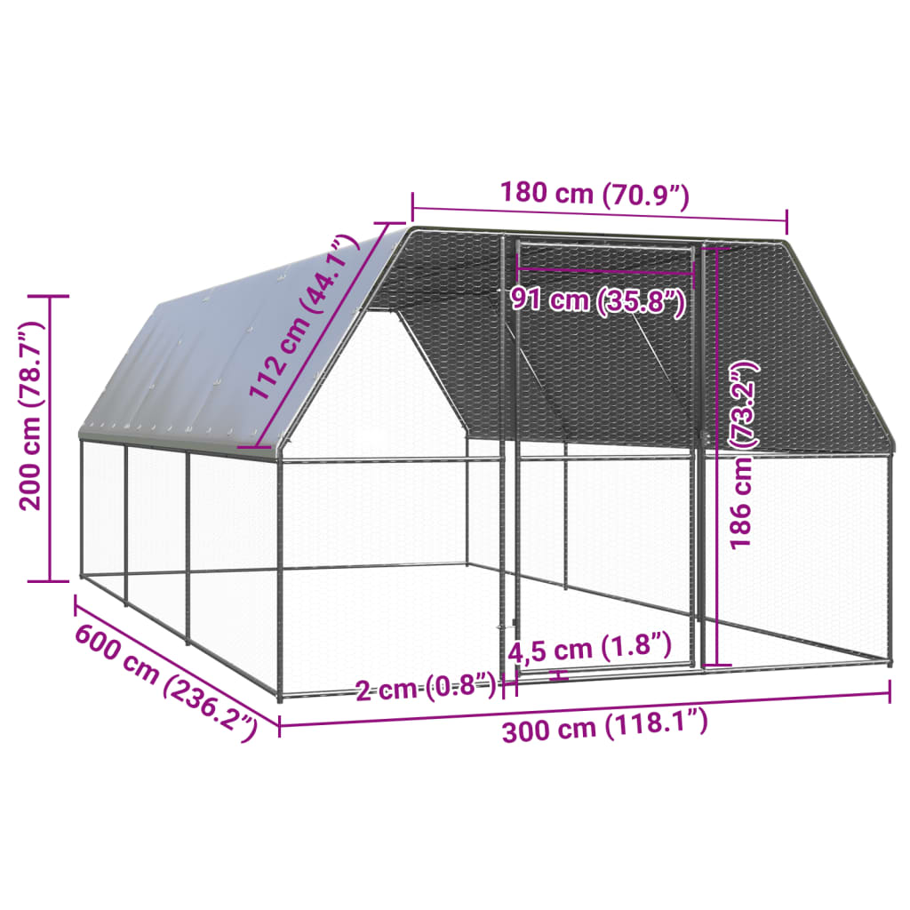 Outdoor-Hühnerkäfig 3x6x2 m Verzinkter Stahl