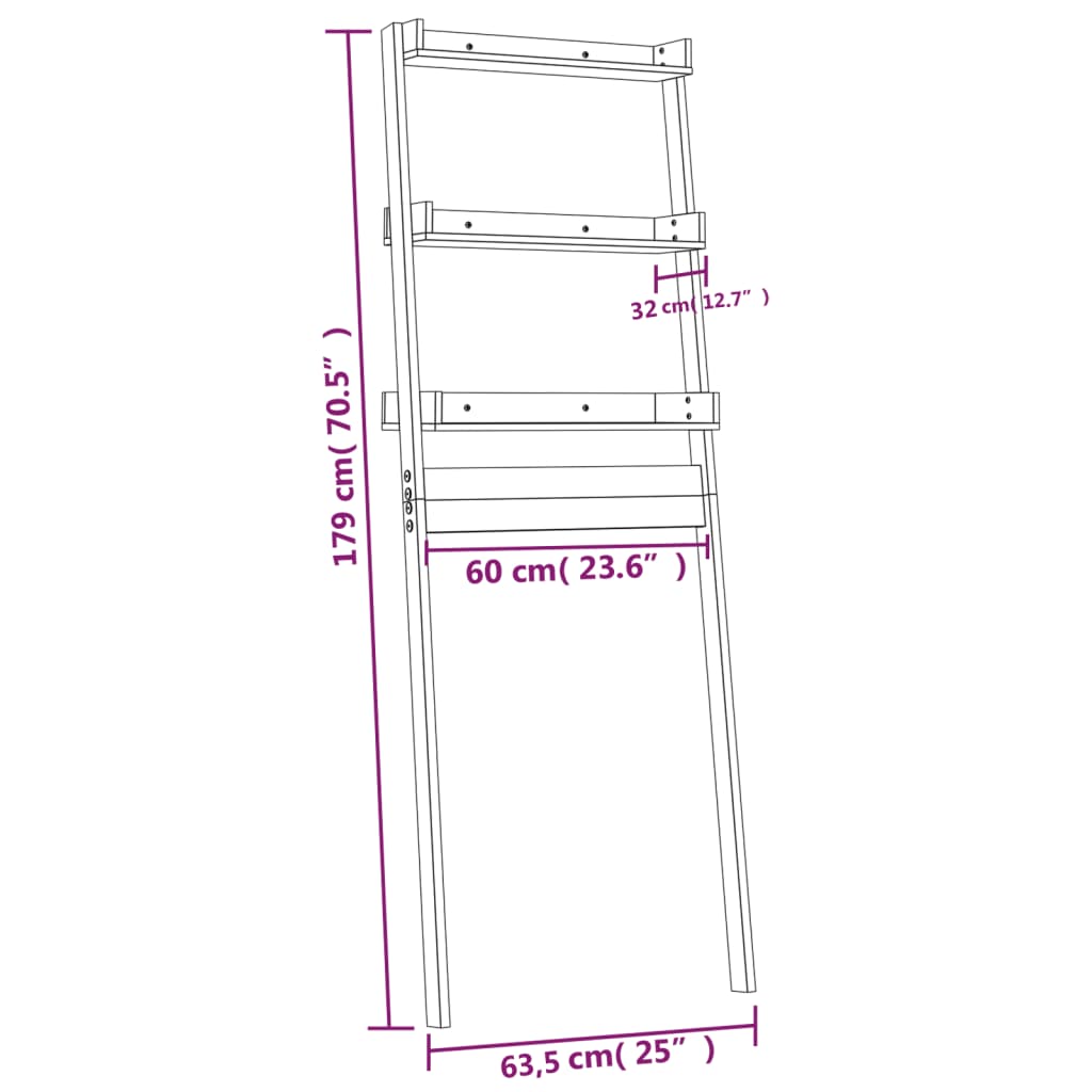 Toilettenregal 63,5x32x179 cm Massivholz Kiefer