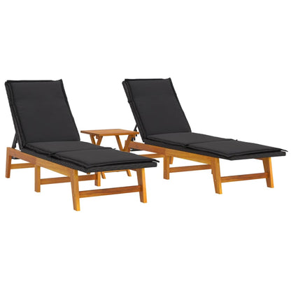 3-tlg. Garten-Lounge-Set Poly Rattan & Massivholz Akazie