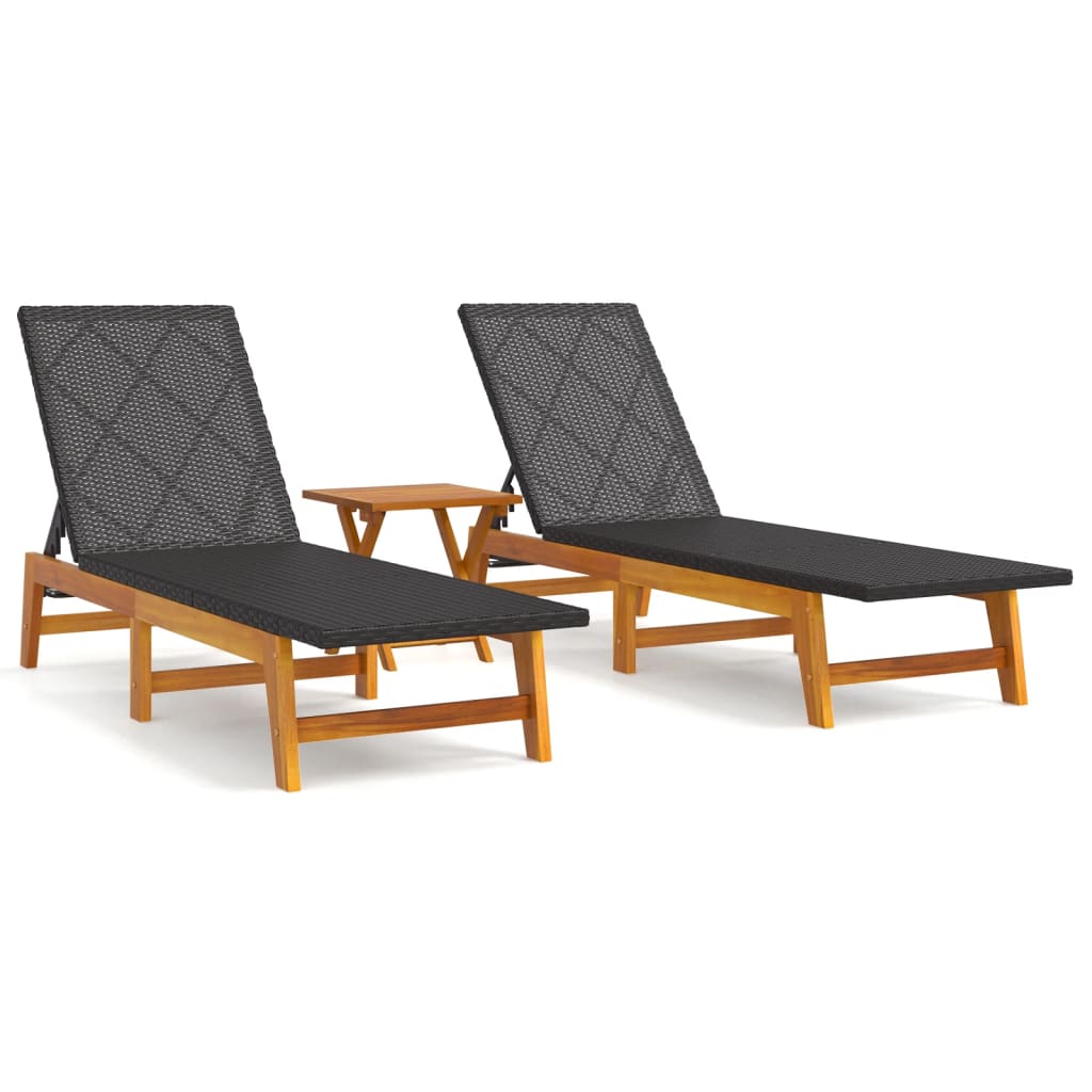 3-tlg. Garten-Lounge-Set Poly Rattan & Massivholz Akazie