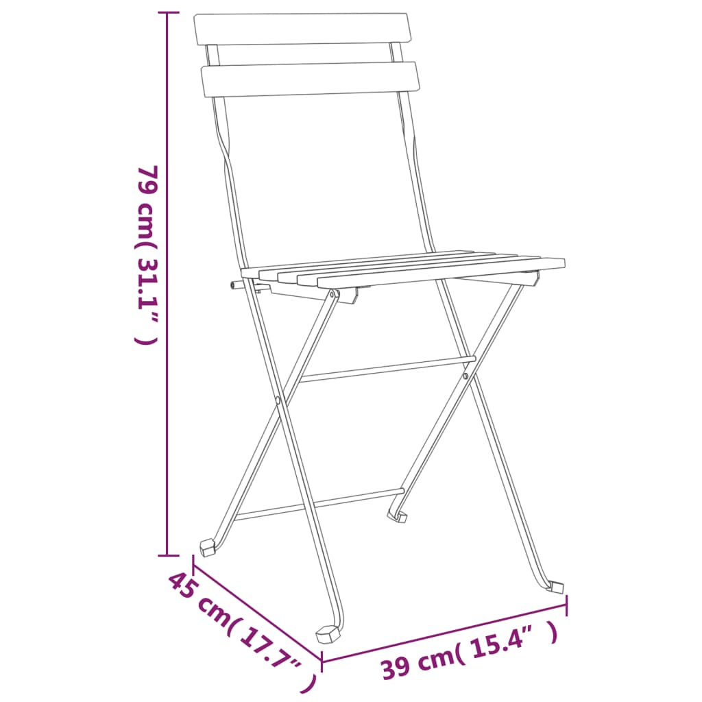 3-tlg. Bistro-Set Klappbar Massivholz Teak und Stahl