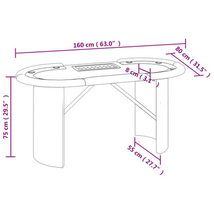 Pokertisch Klappbar 10 Spieler mit Chipablage Grün 160x80x75 cm