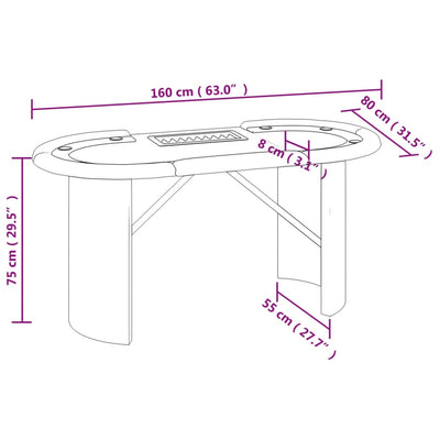 Pokertisch Klappbar 10 Spieler mit Chipablage Grün 160x80x75 cm