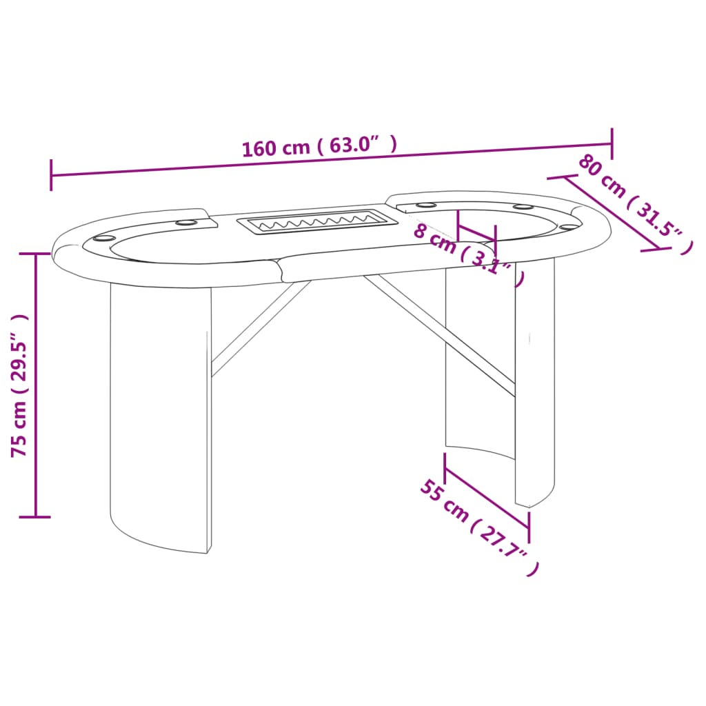 Pokertisch 10 Spieler mit Chipablage Blau 160x80x75 cm