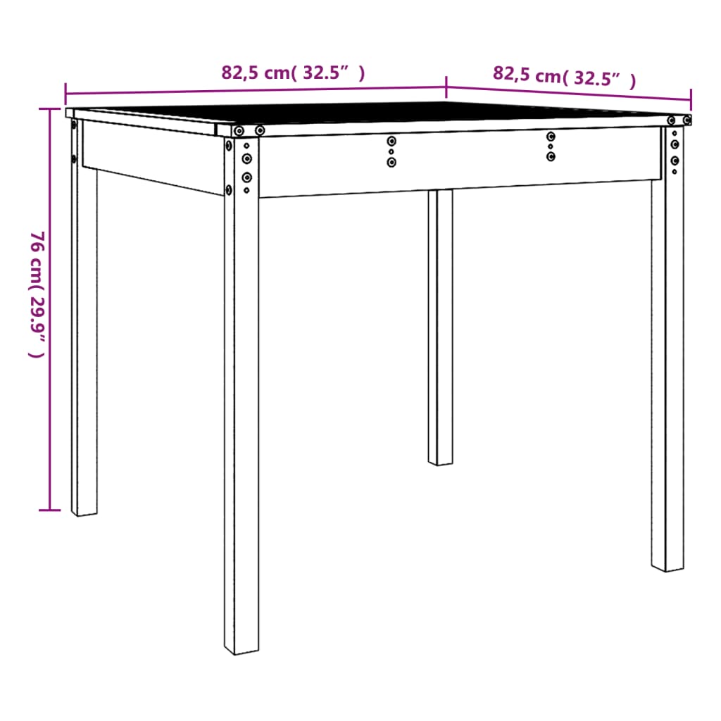 Gartentisch 82,5x82,5x76 cm Massivholz Kiefer