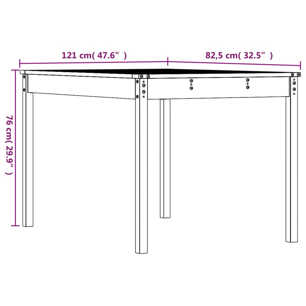 Gartentisch 121x82,5x76 cm Massivholz Kiefer