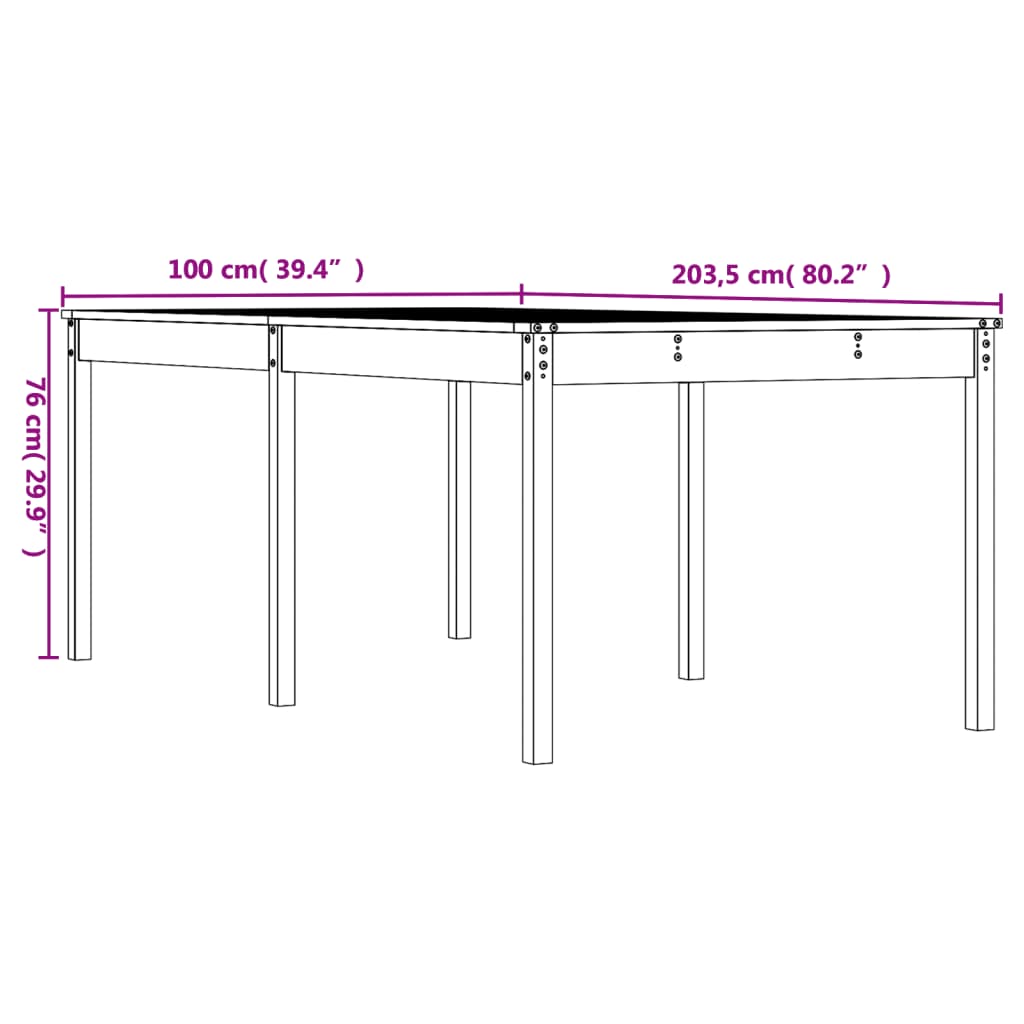 Gartentisch 203,5x100x76 cm Massivholz Kiefer