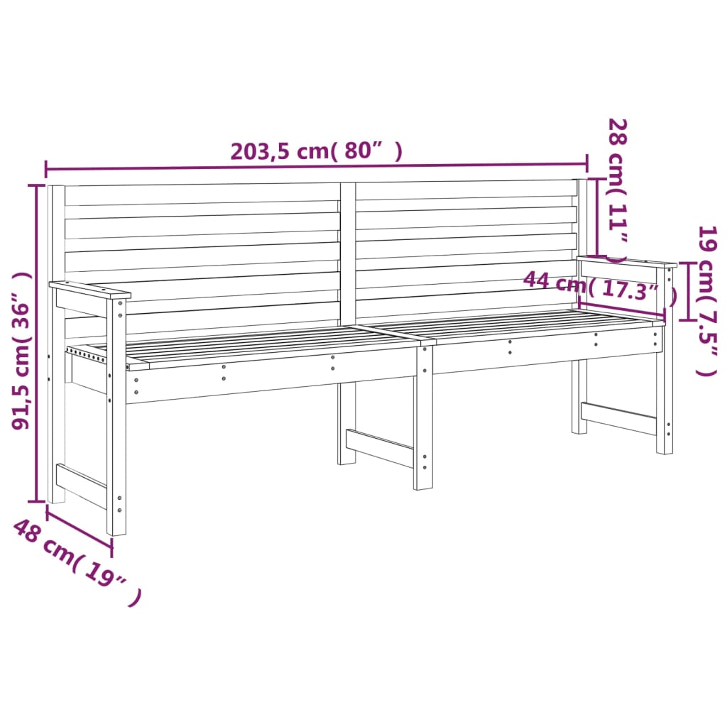 Gartenbank 203,5x48x91,5 cm Massivholz Douglasie