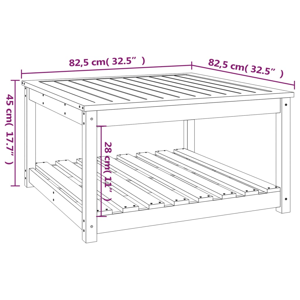 Gartentisch 82,5x82,5x45 cm Massivholz Kiefer