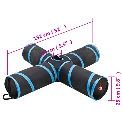 Katzentunnel 4-Wege Schwarz und Blau 132 cm Polyester