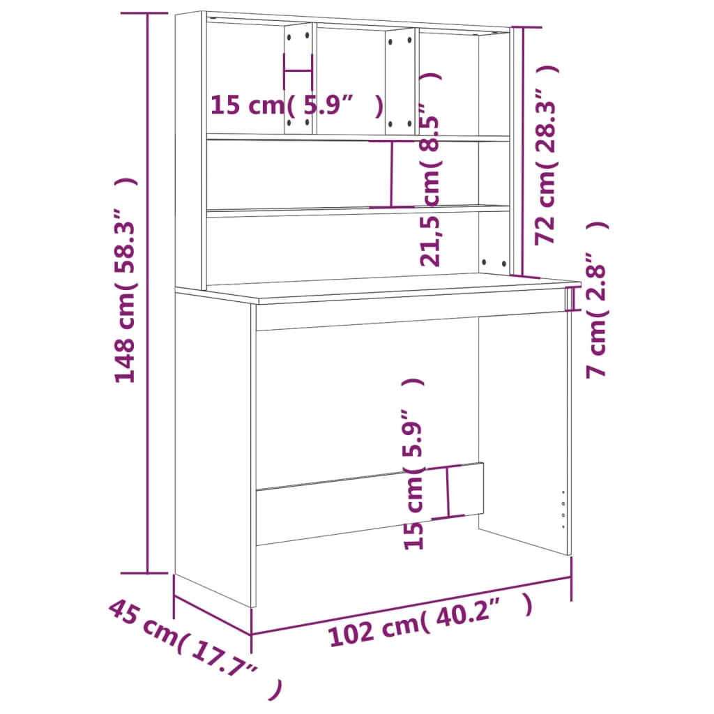 Schreibtisch mit Regal Hochglanzweiß 102x45x148cm Holzwerkstoff