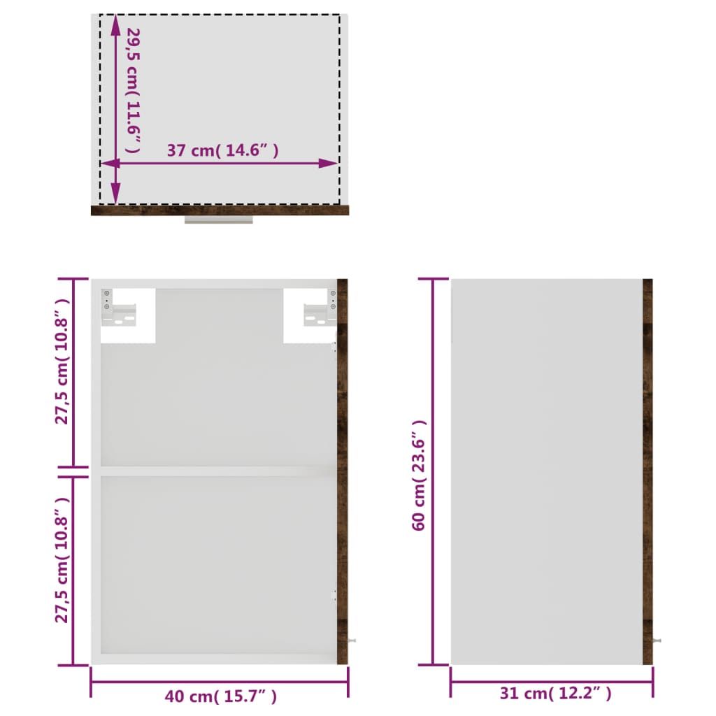 Hängeschrank Glas Grau Sonoma 40x31x60 cm Holzwerkstoff