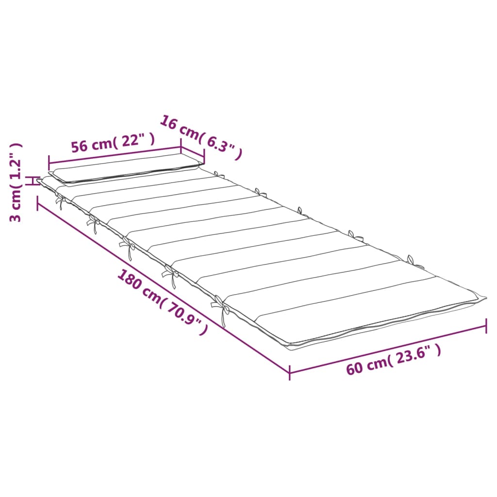 Sonnenliegen-Auflage Creme 180x60x3 cm Oxford-Gewebe