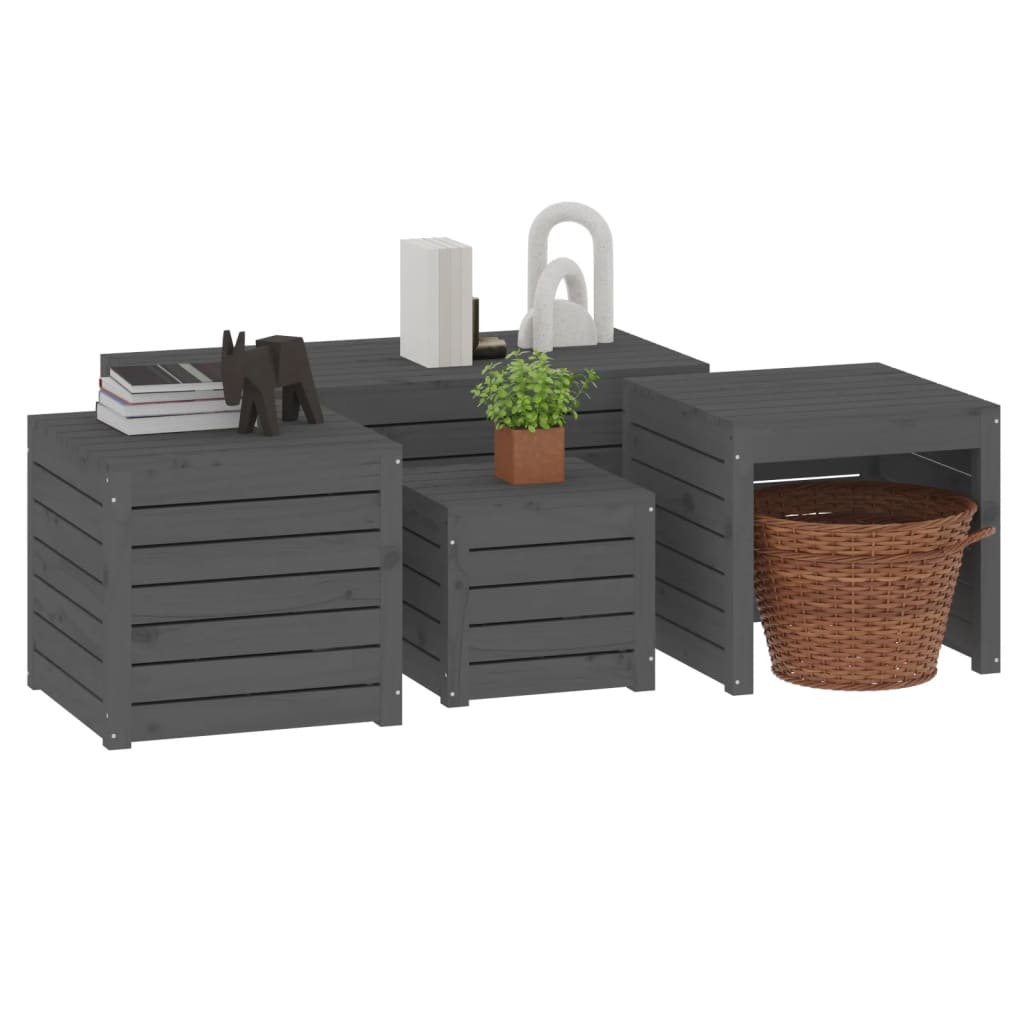 4-tlg. Gartenbox-Set Grau Massivholz Kiefer