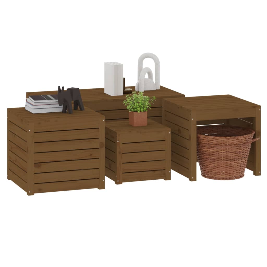 4-tlg. Gartenbox-Set Honigbraun Massivholz Kiefer