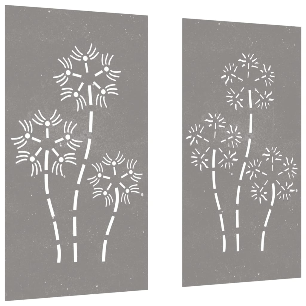 2-tlg. Garten-Wanddeko 105x55 cm Cortenstahl Blumen-Design