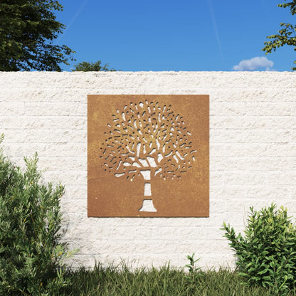 Garten-Wanddeko 55x55 cm Cortenstahl Baum-Design