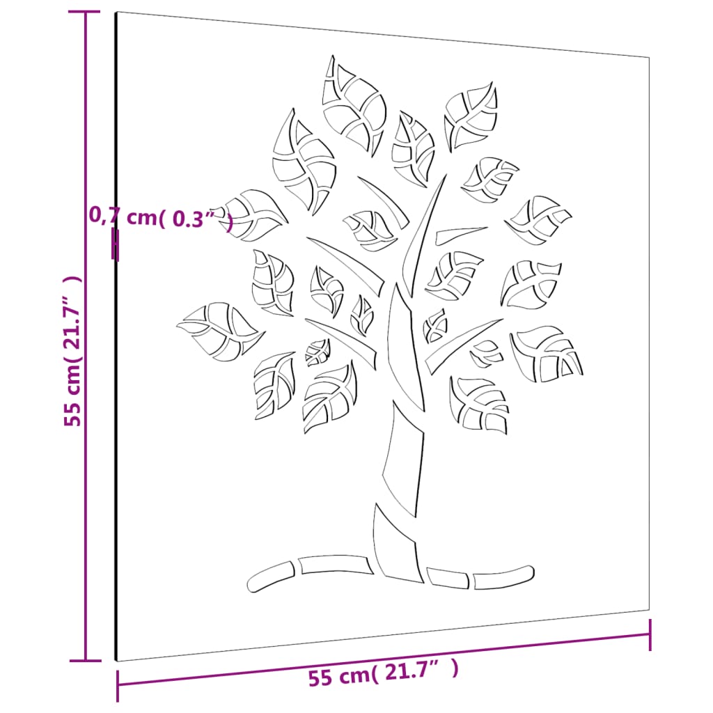 Garten-Wanddeko 55x55 cm Cortenstahl Baum-Design