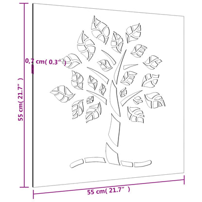 Garten-Wanddeko 55x55 cm Cortenstahl Baum-Design