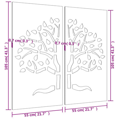 2-tlg. Garten-Wanddeko 105x155 cm Cortenstahl Baum-Design