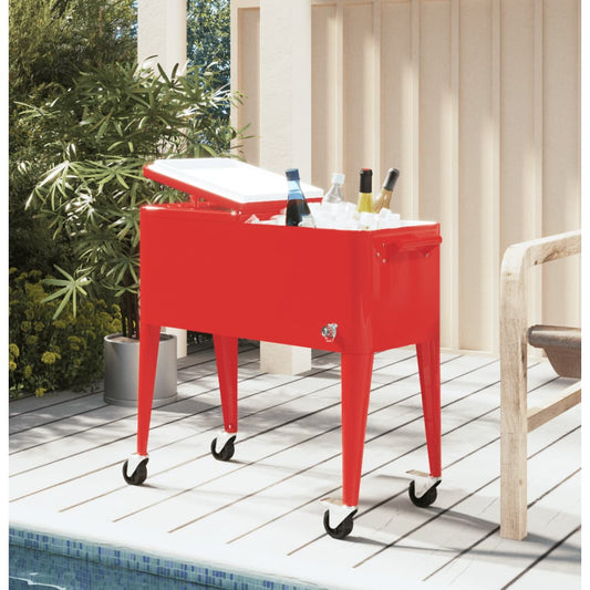 Carrello refrigerato con ruote, rosso, 92x43x89 cm