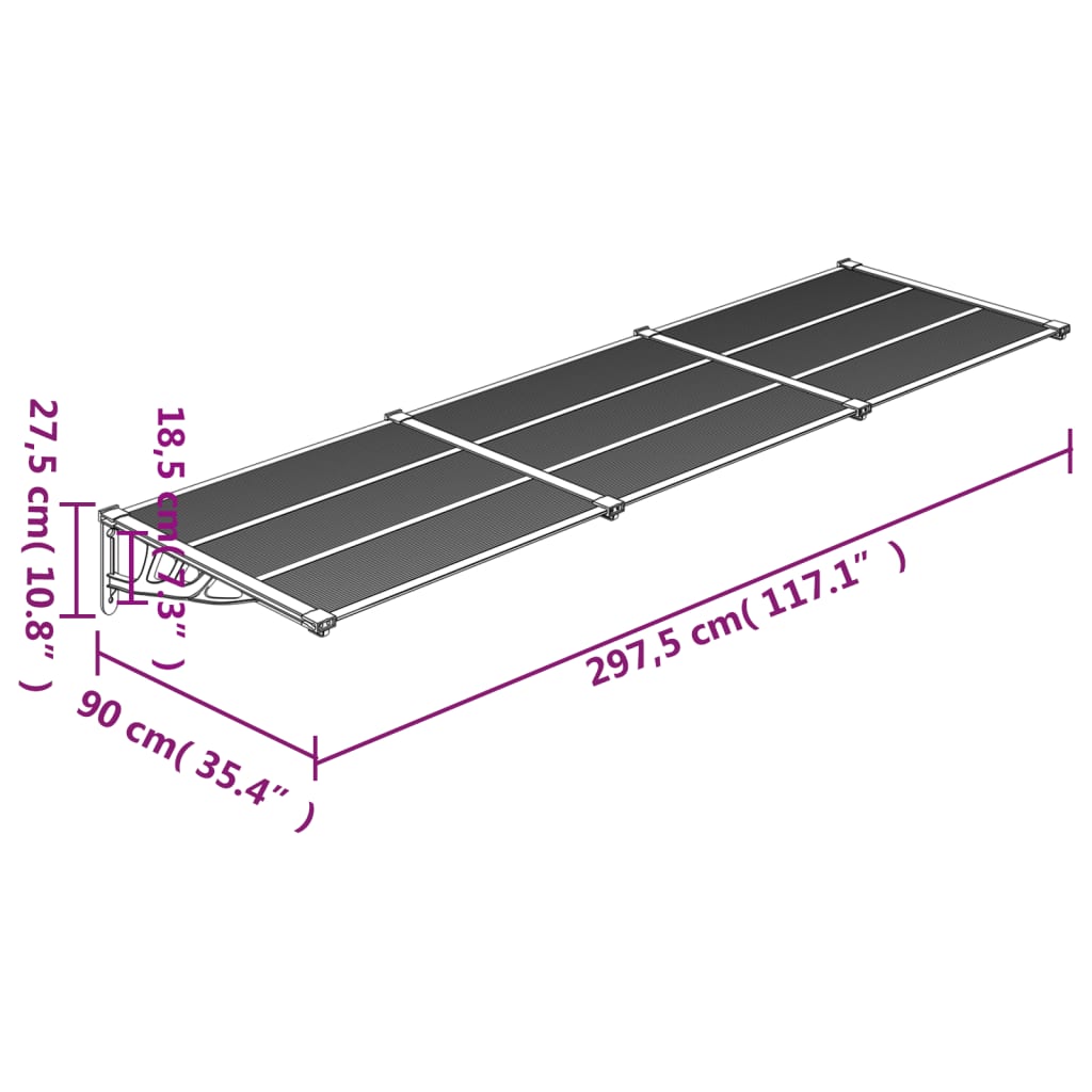 Türvordach Schwarz 297,5x90 cm Polycarbonat