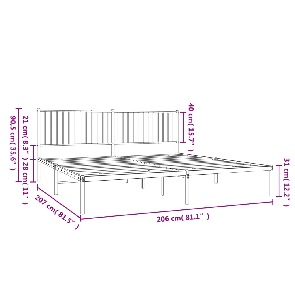 Bettgestell mit Kopfteil Metall Schwarz 200x200 cm