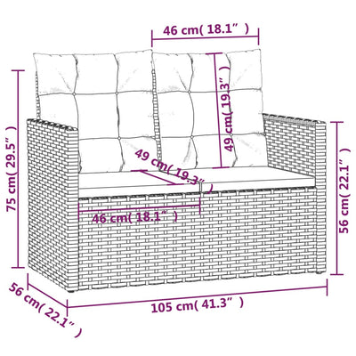 Gartenbank mit Kissen Schwarz 105 cm Poly Rattan