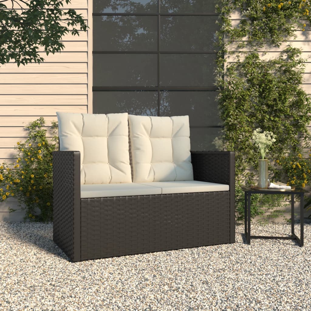 Gartenbank mit Kissen Schwarz 105 cm Poly Rattan