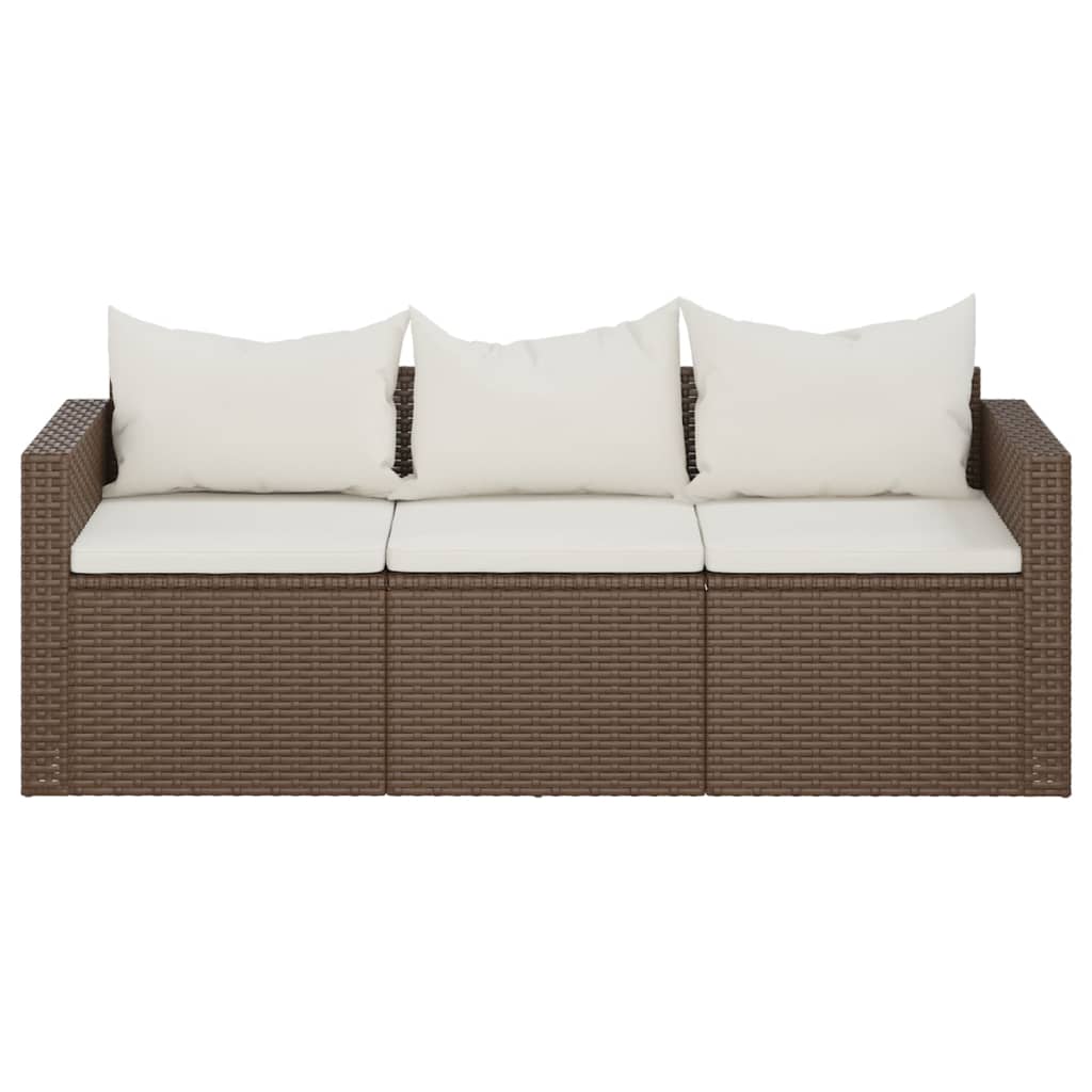 Gartensofa 3-Sitzer mit Kissen Braun Poly Rattan