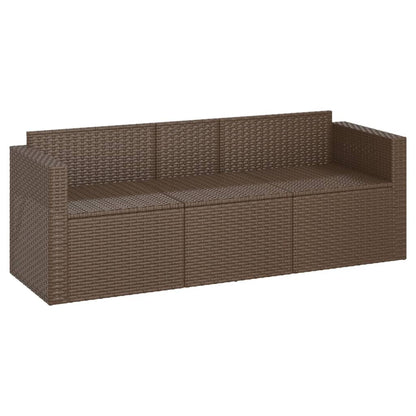 Gartensofa 3-Sitzer mit Kissen Braun Poly Rattan