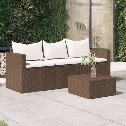 Gartensofa 3-Sitzer mit Kissen Braun Poly Rattan