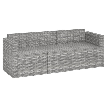 Gartensofa 3-Sitzer mit Kissen Grau Poly Rattan