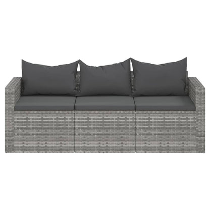 Gartensofa 3-Sitzer mit Kissen Grau Poly Rattan